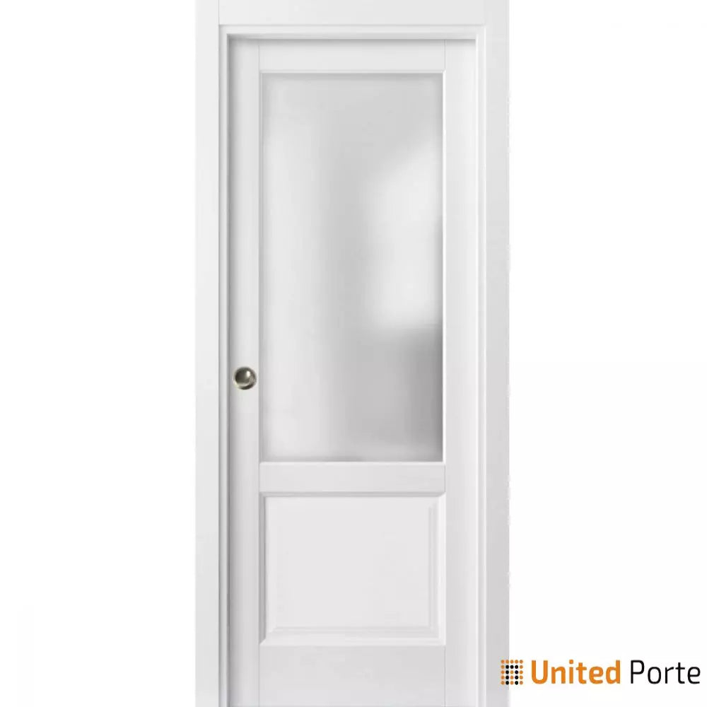 Sliding French Pocket Door with Frosted Glass | Solid Wood Interior Bedroom Sturdy Doors | Buy Doors Online