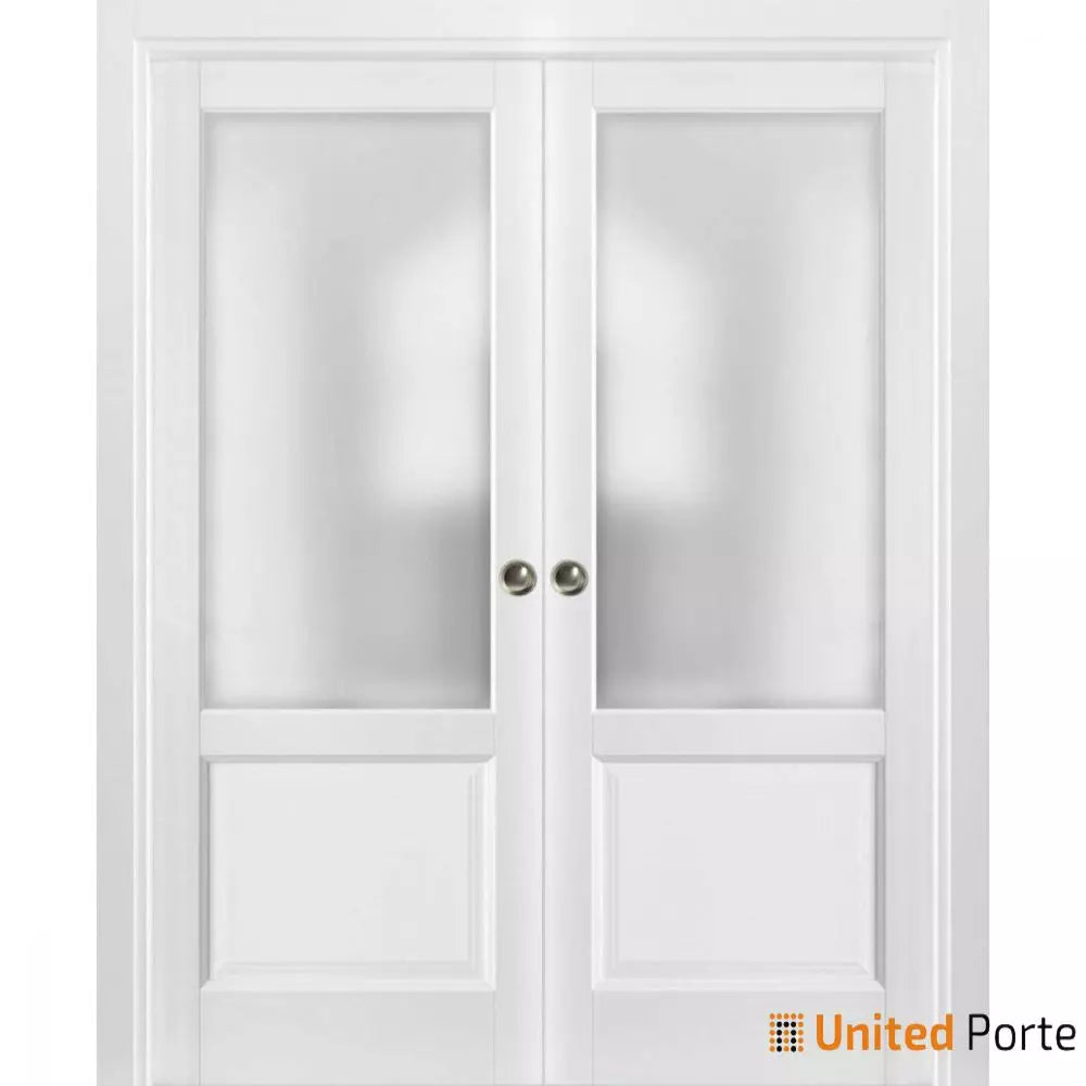 Sliding French Pocket Door with Frosted Glass | Solid Wood Interior Bedroom Sturdy Doors | Buy Doors Online