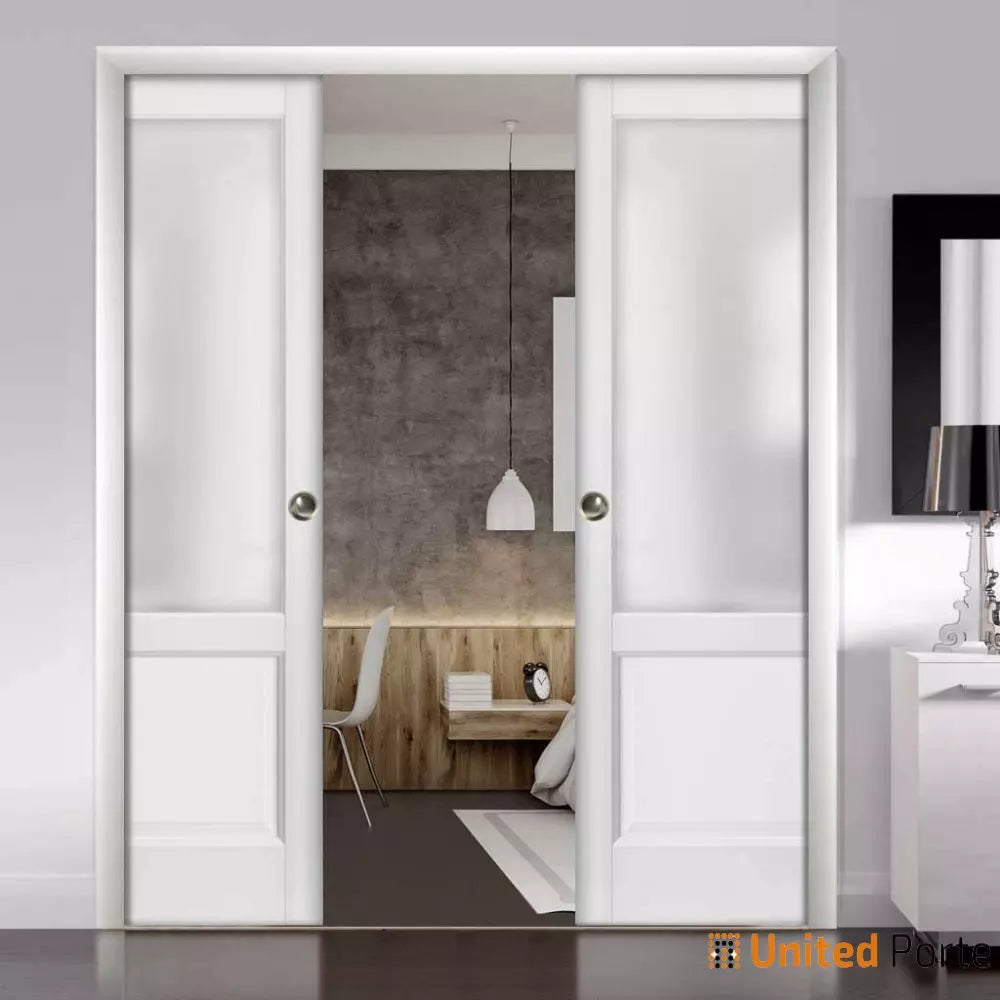 Sliding French Pocket Door with Frosted Glass | Solid Wood Interior Bedroom Sturdy Doors | Buy Doors Online