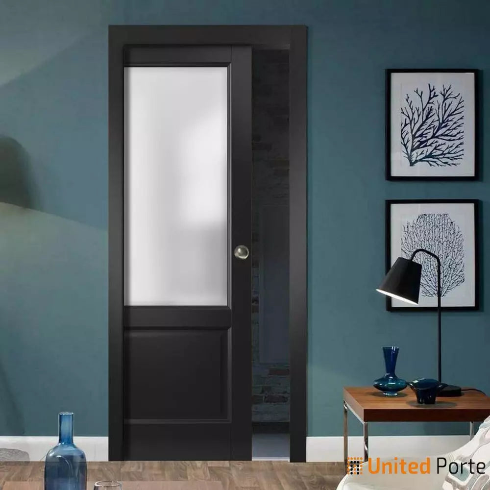 Sliding French Pocket Door with Frosted Glass | Solid Wood Interior Bedroom Sturdy Doors | Buy Doors Online