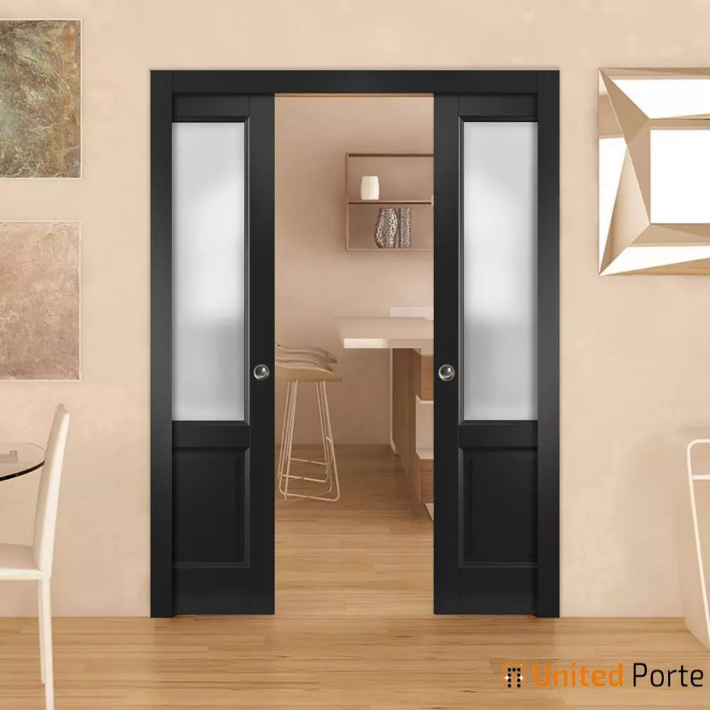 Sliding French Pocket Door with Frosted Glass | Solid Wood Interior Bedroom Sturdy Doors | Buy Doors Online