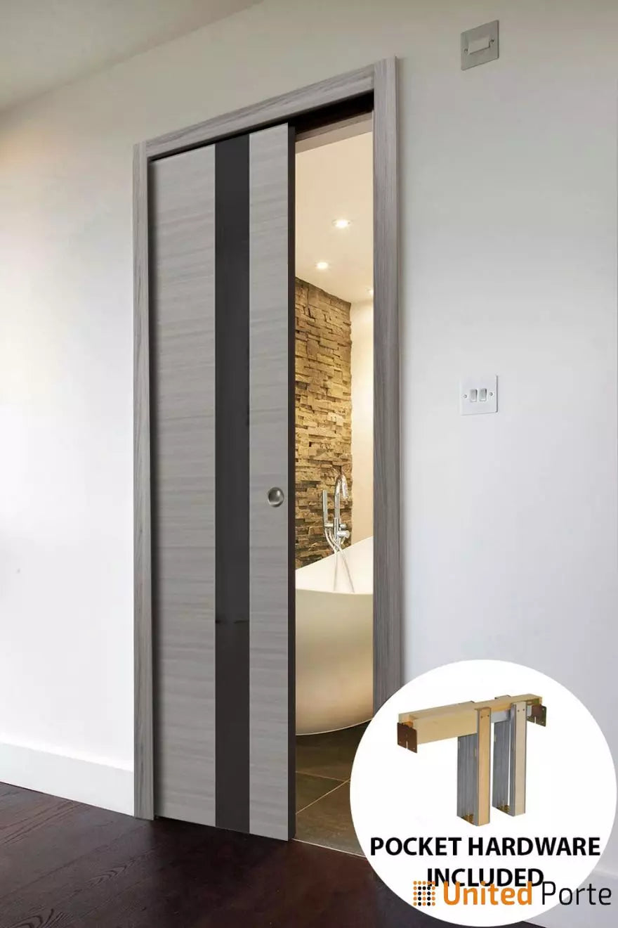 Sliding French Pocket Door with Frosted Glass | Solid Wood Interior Bedroom Sturdy Doors | Buy Doors Online
