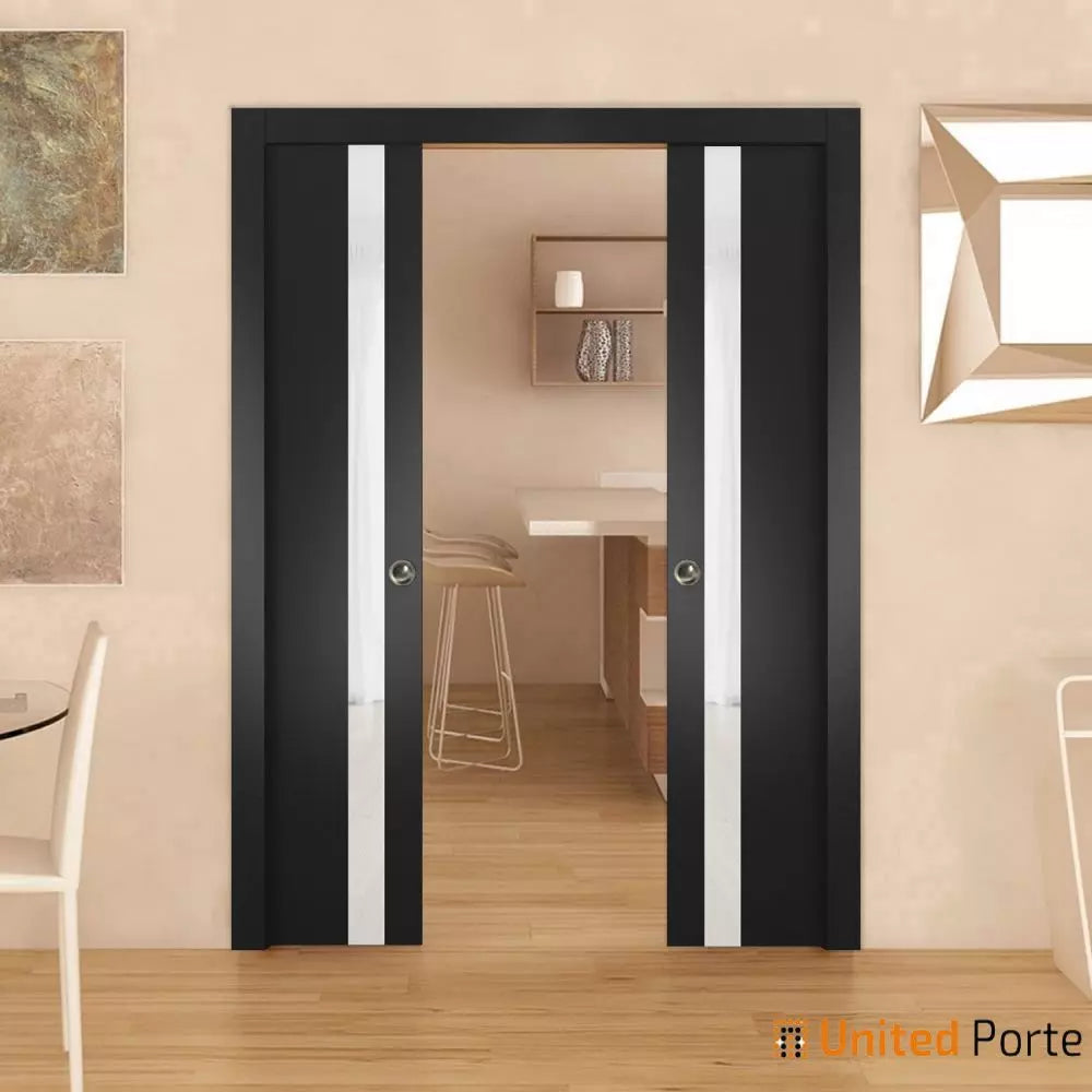 Sliding French Pocket Door with Frosted Glass | Solid Wood Interior Bedroom Sturdy Doors | Buy Doors Online