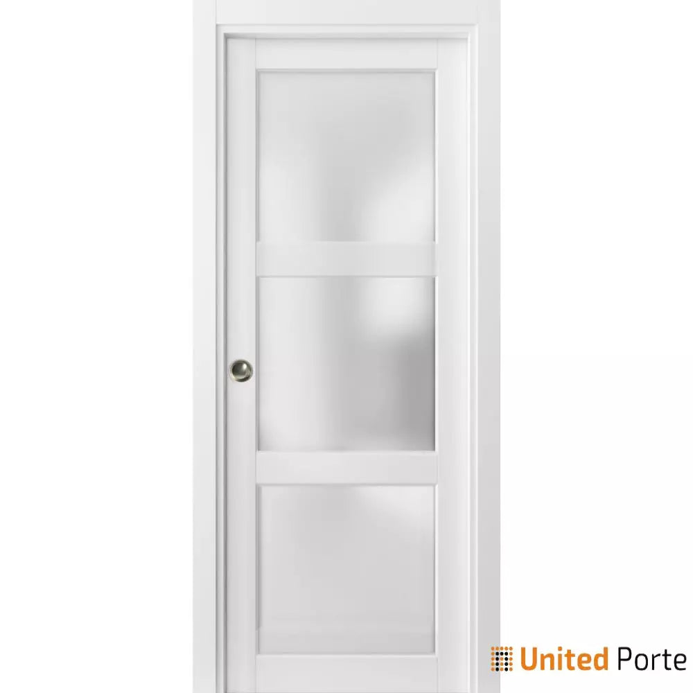 Sliding French Pocket Door with Frosted Glass | Solid Wood Interior Bedroom Sturdy Doors | Buy Doors Online