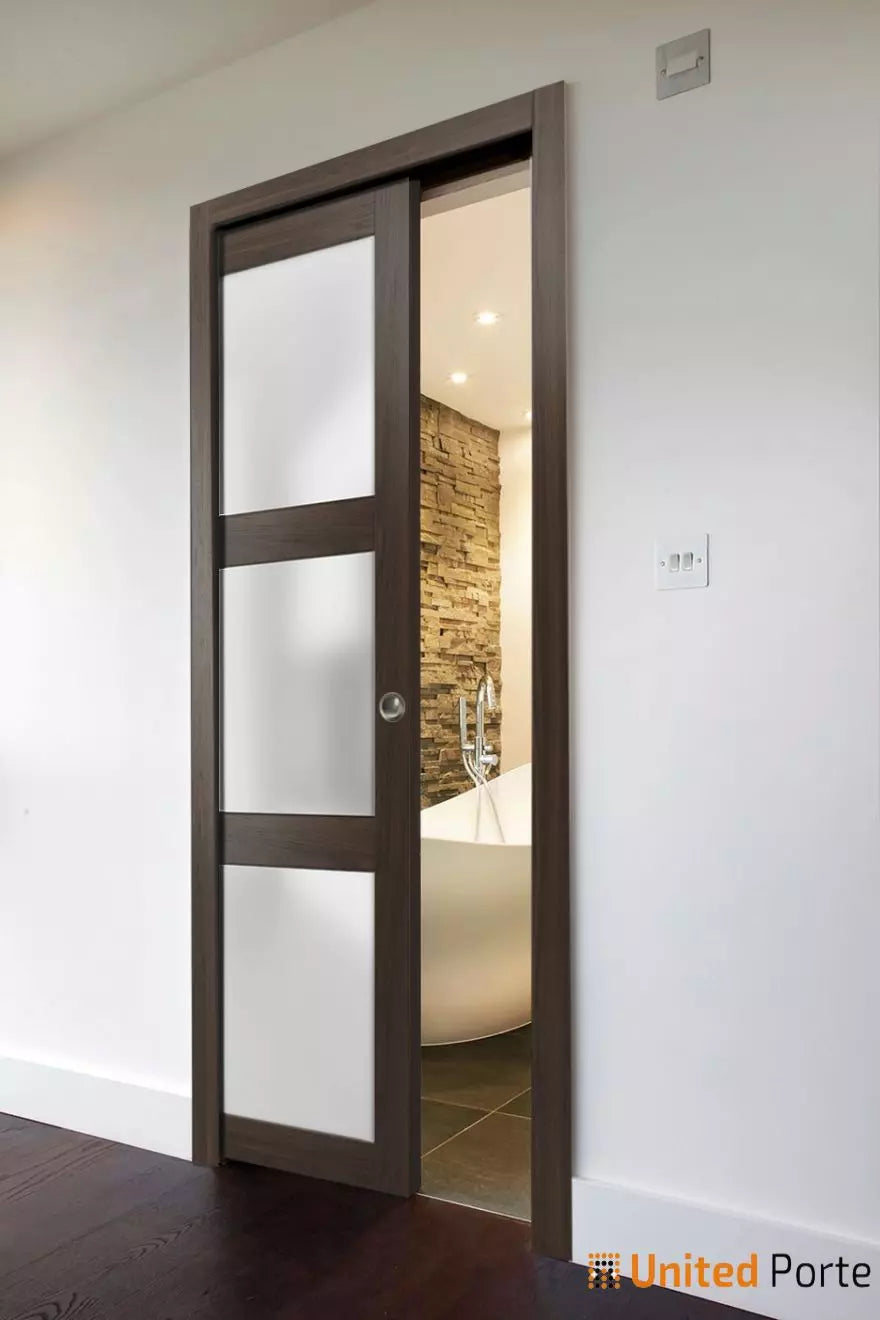 Sliding French Pocket Door with Frosted Glass | Solid Wood Interior Bedroom Sturdy Doors | Buy Doors Online