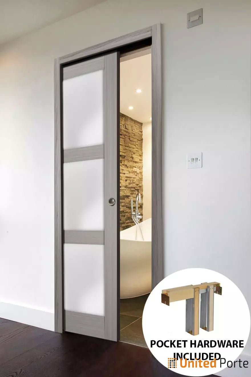 Sliding French Pocket Door with Frosted Glass | Solid Wood Interior Bedroom Sturdy Doors | Buy Doors Online