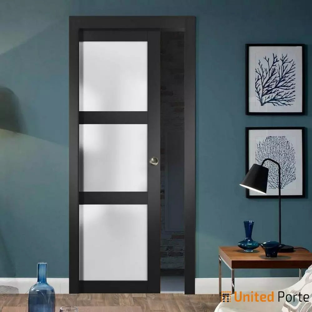Sliding French Pocket Door with Frosted Glass | Solid Wood Interior Bedroom Sturdy Doors | Buy Doors Online
