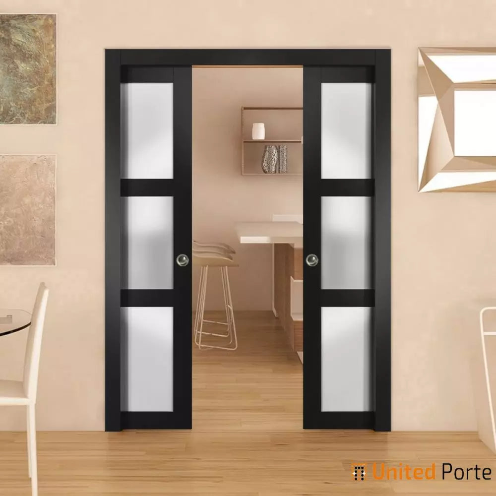 Sliding French Pocket Door with Frosted Glass | Solid Wood Interior Bedroom Sturdy Doors | Buy Doors Online