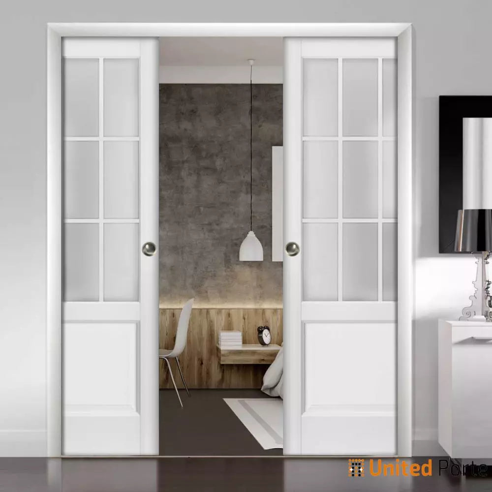 Sliding French Pocket Door with Frosted Glass | Solid Wood Interior Bedroom Sturdy Doors | Buy Doors Online