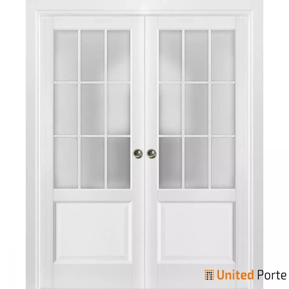 Sliding French Pocket Door with Frosted Glass | Solid Wood Interior Bedroom Sturdy Doors | Buy Doors Online
