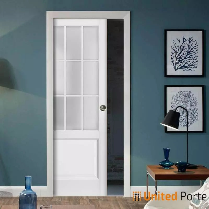 Sliding French Pocket Door with Frosted Glass | Solid Wood Interior Bedroom Sturdy Doors | Buy Doors Online
