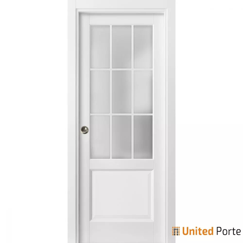 Sliding French Pocket Door with Frosted Glass | Solid Wood Interior Bedroom Sturdy Doors | Buy Doors Online
