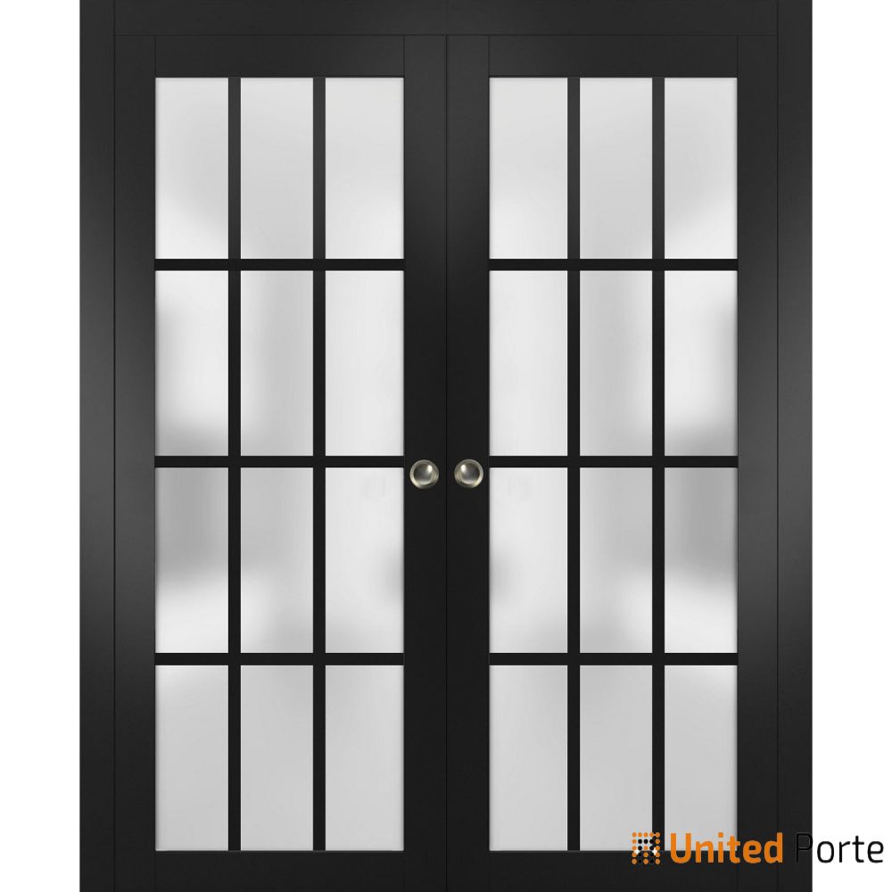 Sliding French Pocket Door with 12 Lites Frosted Glass | Solid Wood Interior Bedroom Sturdy Doors | Buy Doors Online
