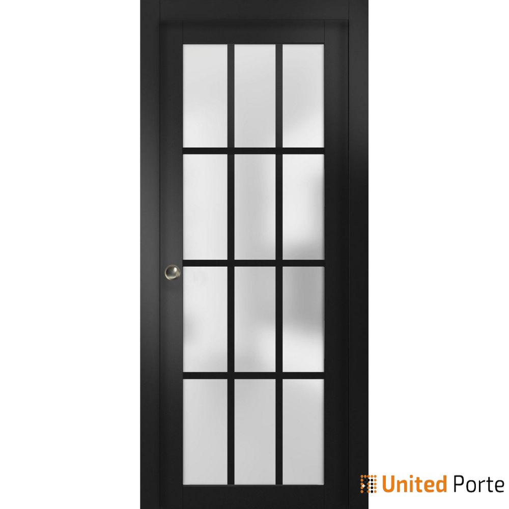 Sliding French Pocket Door with 12 Lites Frosted Glass | Solid Wood Interior Bedroom Sturdy Doors | Buy Doors Online