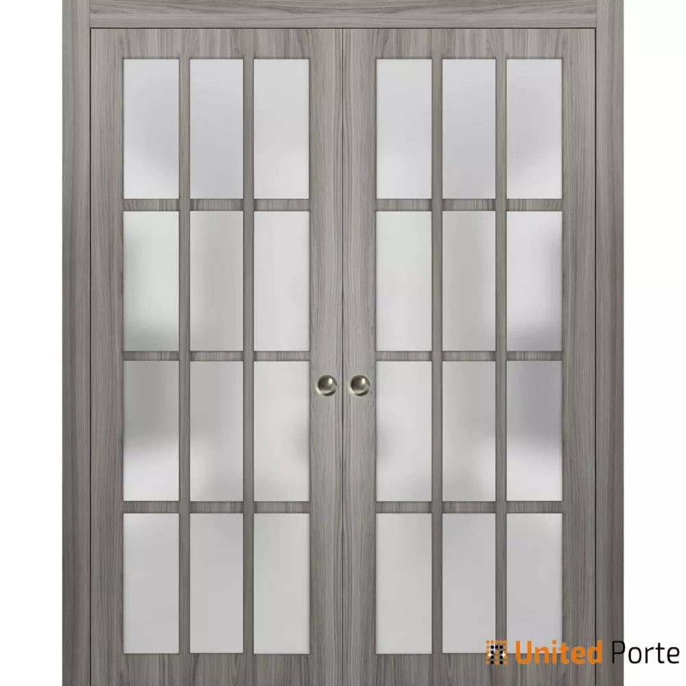Sliding French Pocket Door with 12 Lites Frosted Glass | Solid Wood Interior Bedroom Sturdy Doors | Buy Doors Online
