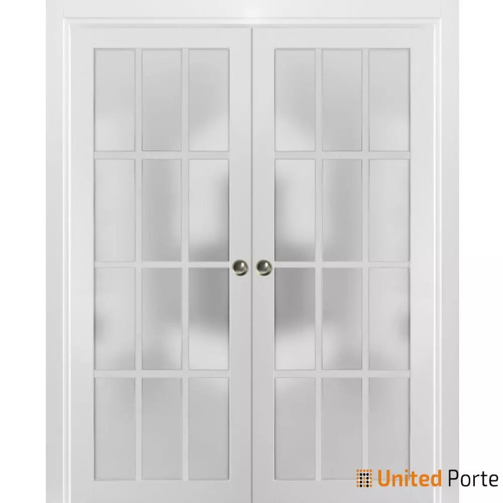 Sliding French Pocket Door with 12 Lites Frosted Glass | Solid Wood Interior Bedroom Sturdy Doors | Buy Doors Online