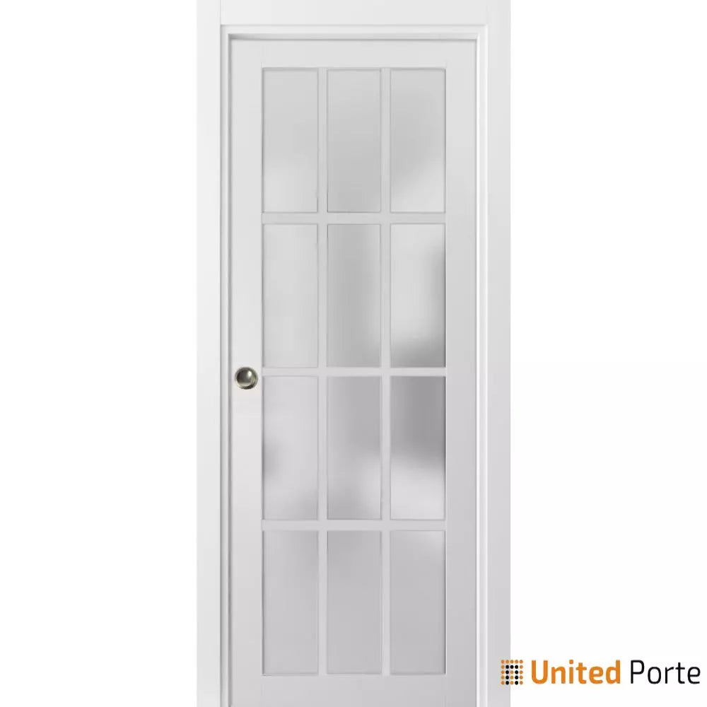 Sliding French Pocket Door with 12 Lites Frosted Glass | Solid Wood Interior Bedroom Sturdy Doors | Buy Doors Online