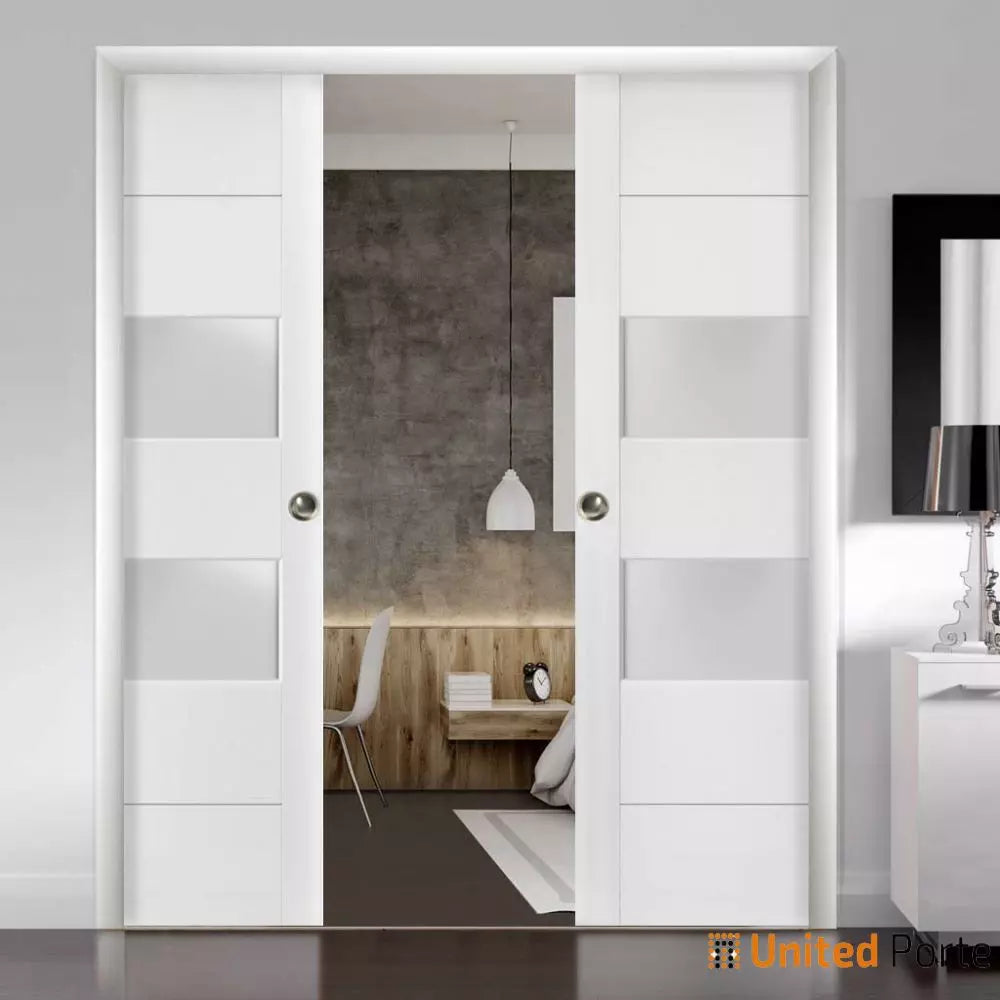 Sliding French Pocket Door with Frosted Glass | Solid Wood Interior Bedroom Sturdy Doors | Buy Doors Online