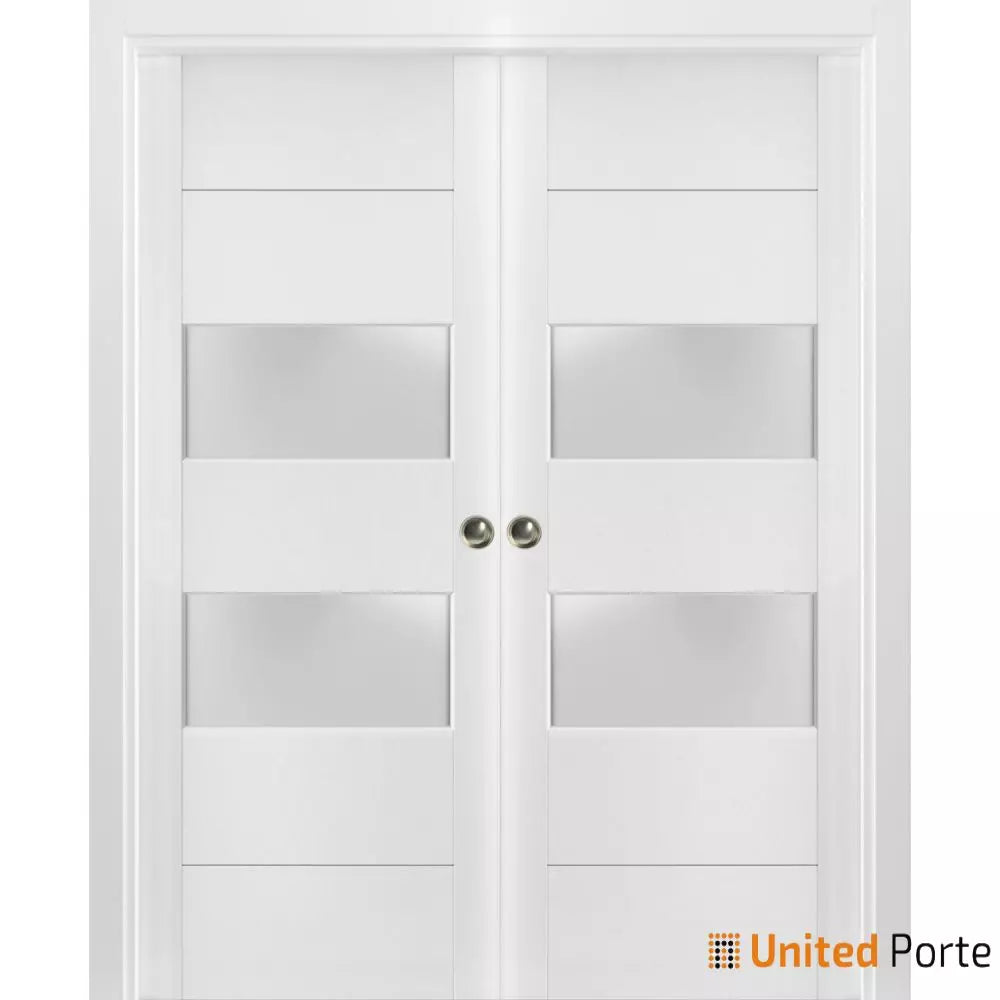 Sliding French Pocket Door with Frosted Glass | Solid Wood Interior Bedroom Sturdy Doors | Buy Doors Online