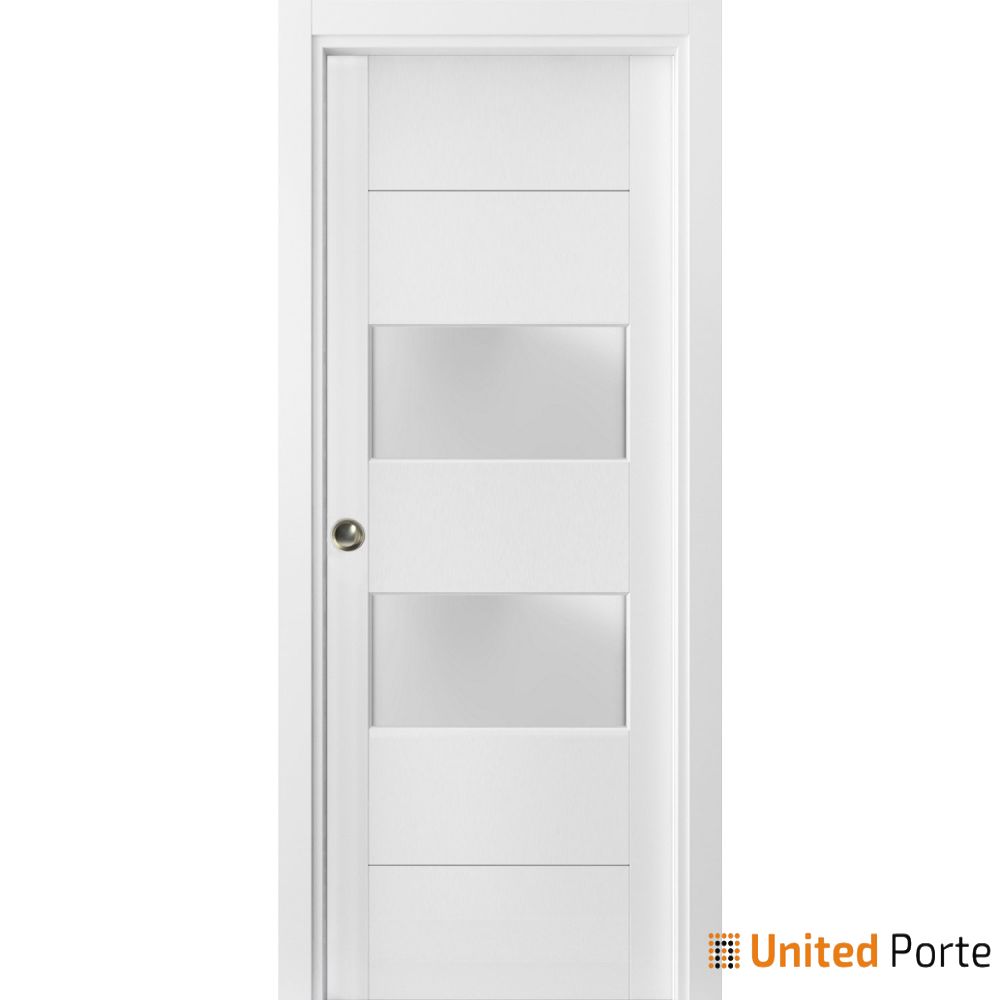 Sliding French Pocket Door with Frosted Glass | Solid Wood Interior Bedroom Sturdy Doors | Buy Doors Online