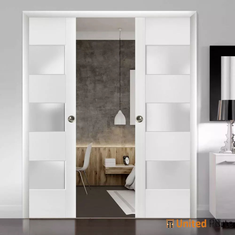 Sliding French Pocket Door with Frosted Glass | Solid Wood Interior Bedroom Sturdy Doors | Buy Doors Online