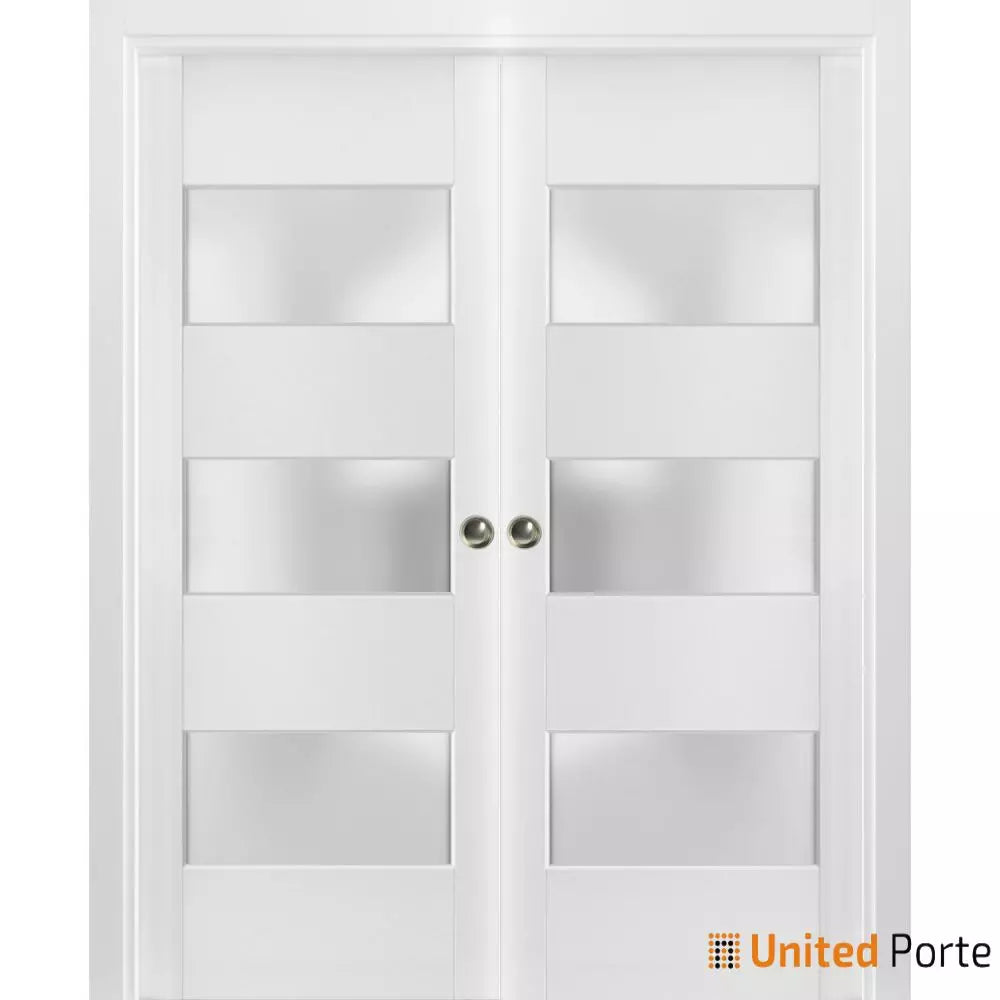 Sliding French Pocket Door with Frosted Glass | Solid Wood Interior Bedroom Sturdy Doors | Buy Doors Online