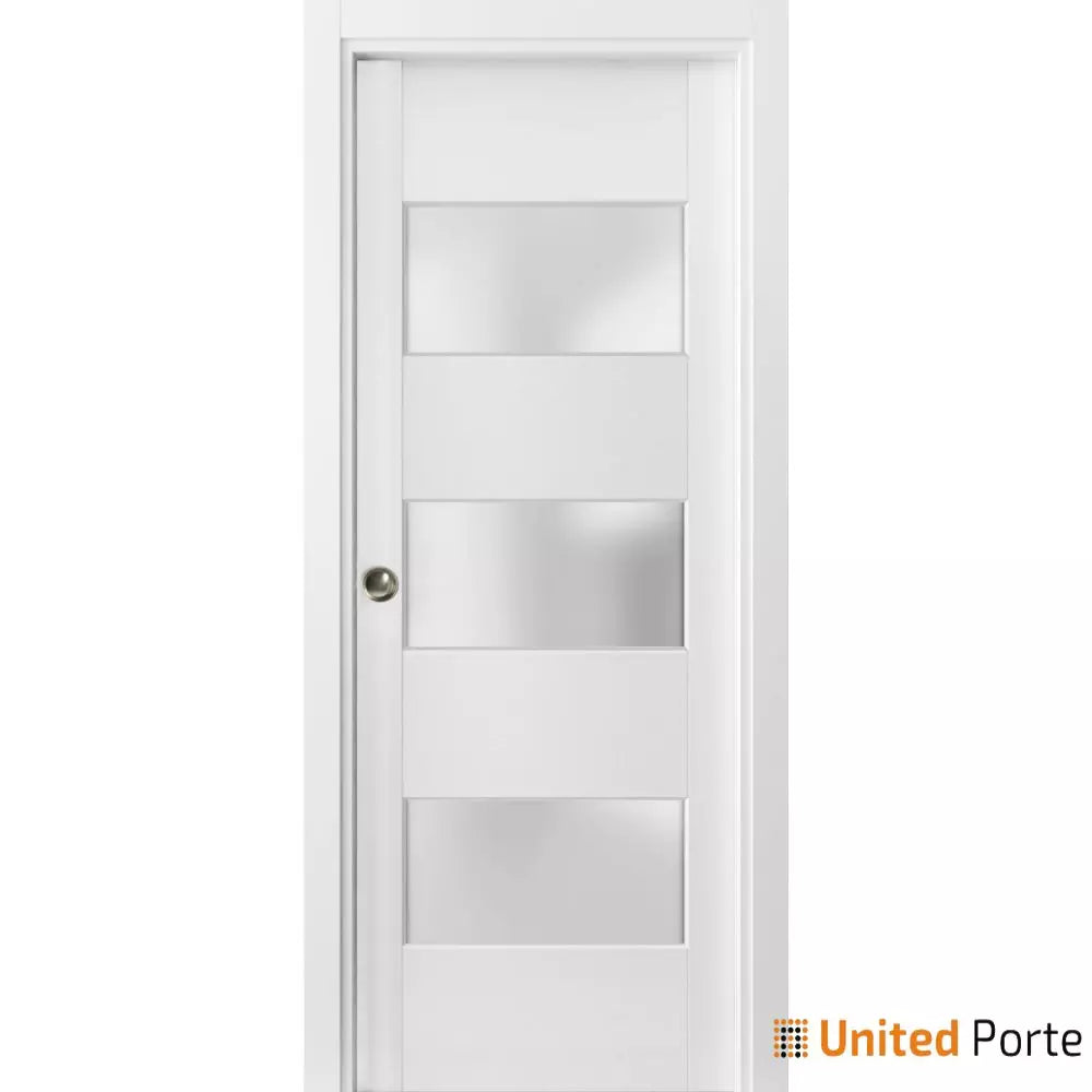 Sliding French Pocket Door with Frosted Glass | Solid Wood Interior Bedroom Sturdy Doors | Buy Doors Online
