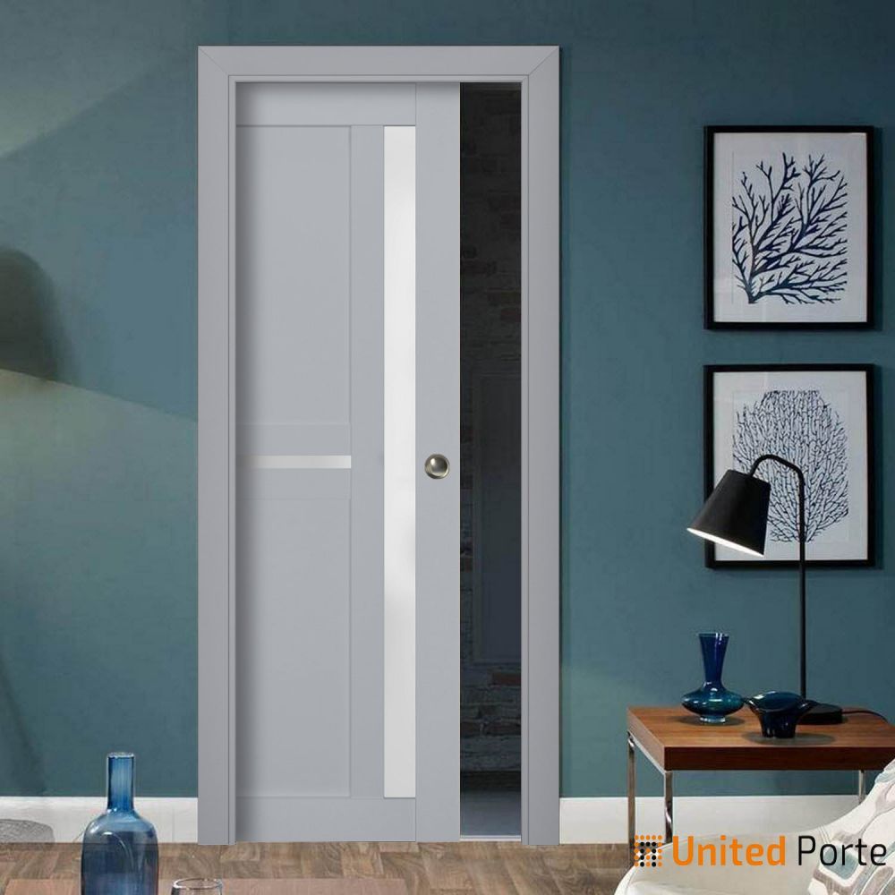 Sliding French Pocket Door with Frosted Glass | Solid Wood Interior Bedroom Sturdy Doors | Buy Doors Online