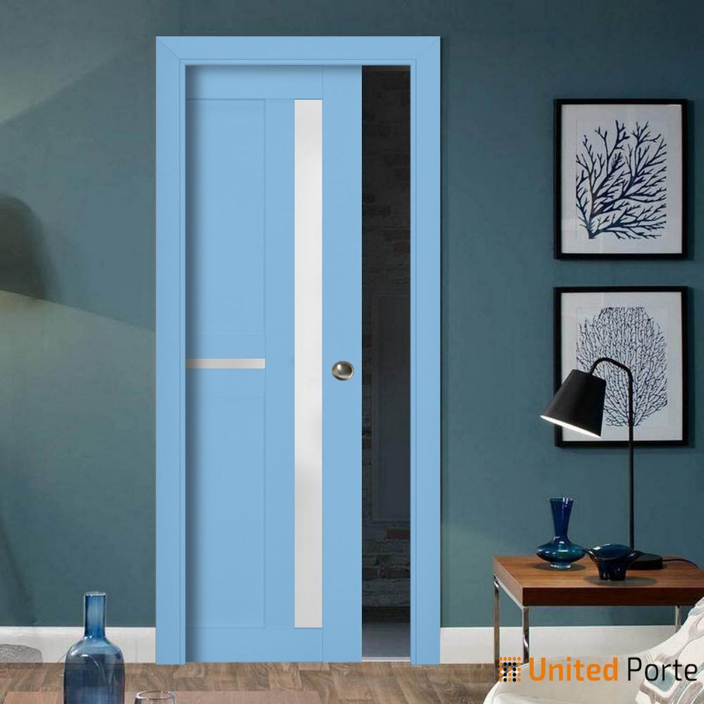 Sliding French Pocket Door with Frosted Glass | Solid Wood Interior Bedroom Sturdy Doors | Buy Doors Online