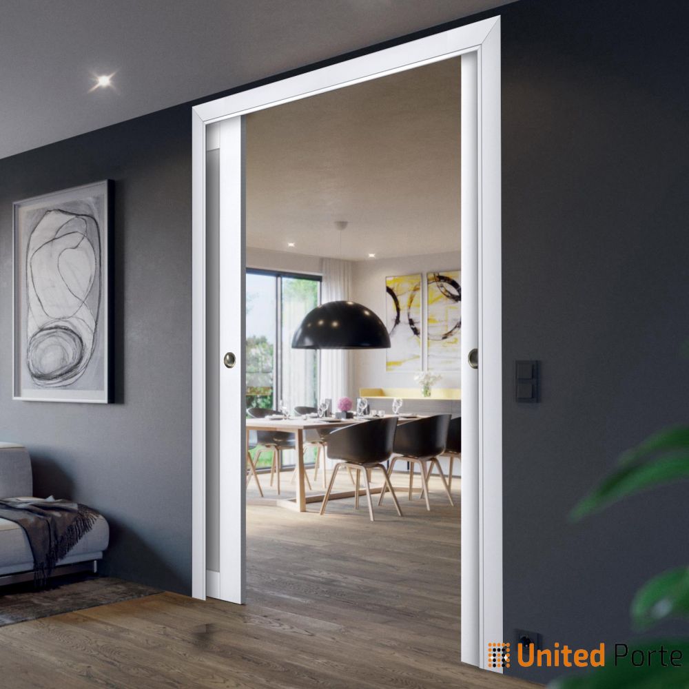 Sliding French Pocket Door with Frosted Glass | Solid Wood Interior Bedroom Sturdy Doors | Buy Doors Online