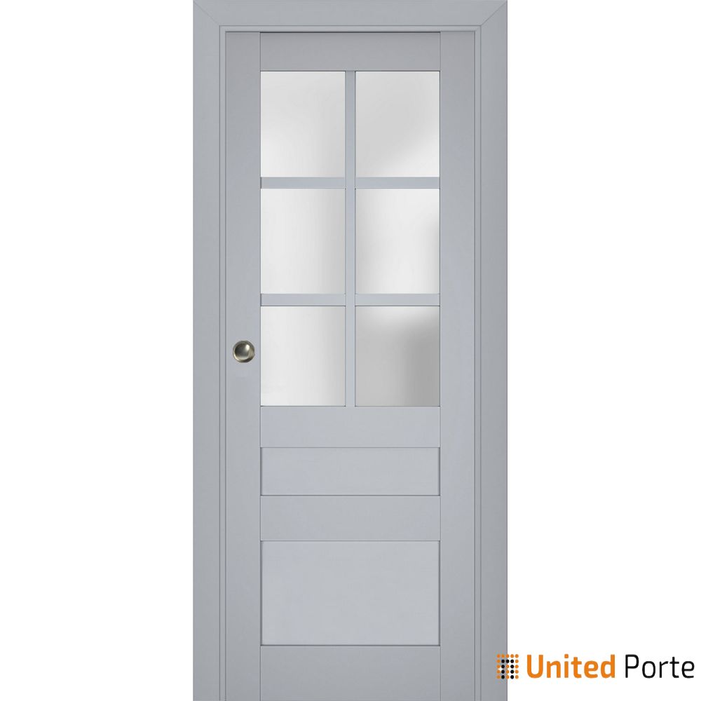 Sliding French Pocket Door with Frosted Glass | Solid Wood Interior Bedroom Sturdy Doors | Buy Doors Online