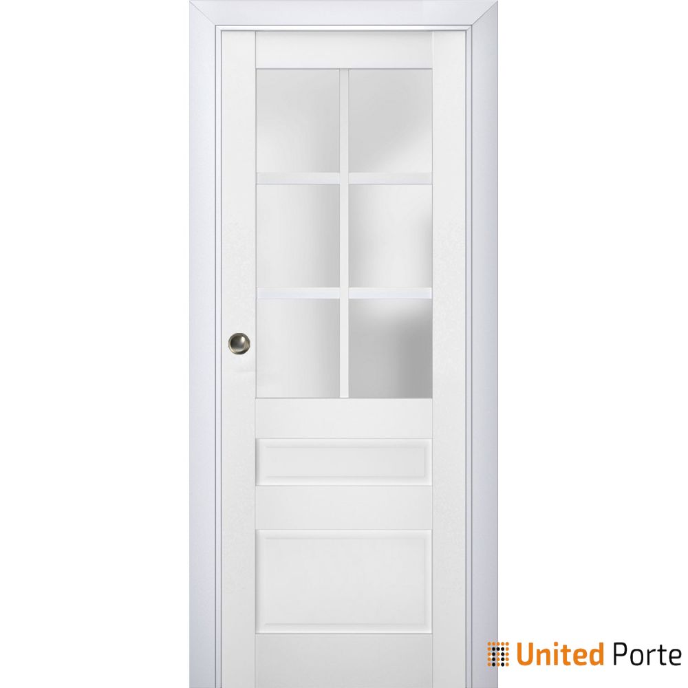 Sliding French Pocket Door with Frosted Glass | Solid Wood Interior Bedroom Sturdy Doors | Buy Doors Online