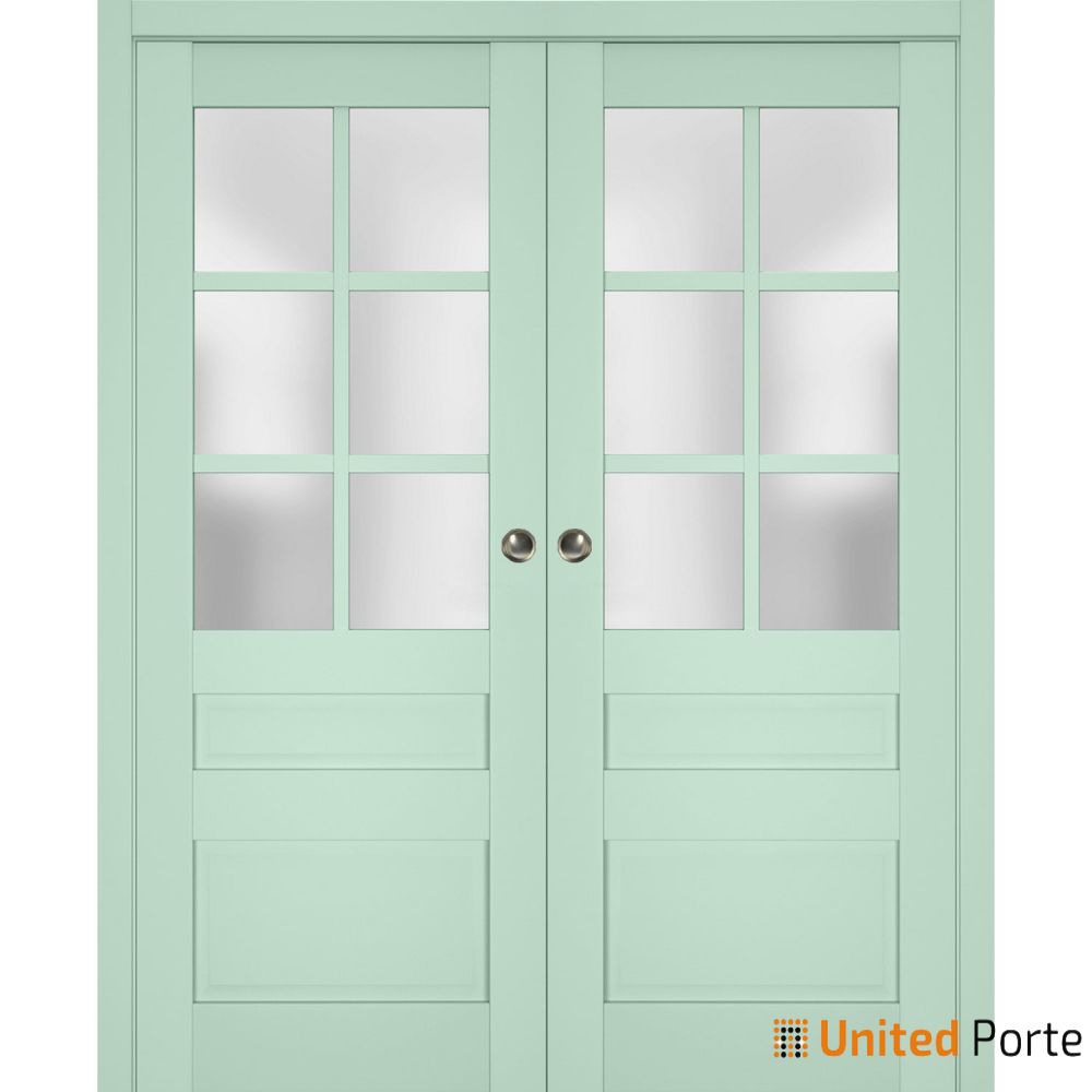 Sliding French Pocket Door with Frosted Glass | Solid Wood Interior Bedroom Sturdy Doors | Buy Doors Online