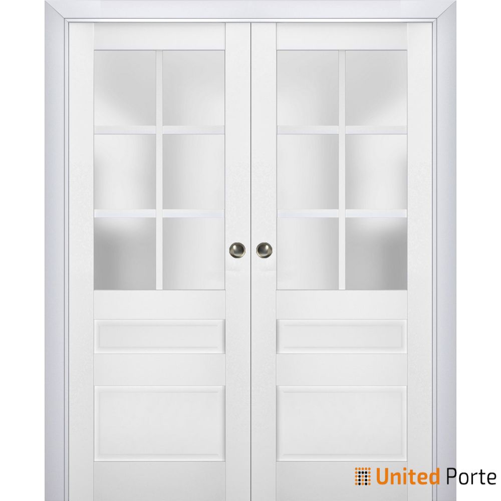 Sliding French Pocket Door with Frosted Glass | Solid Wood Interior Bedroom Sturdy Doors | Buy Doors Online