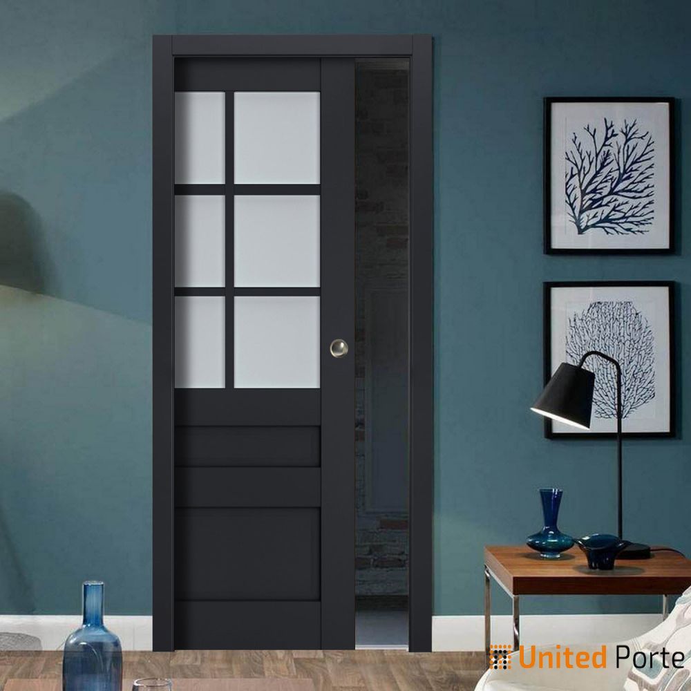 Sliding French Pocket Door with Frosted Glass | Solid Wood Interior Bedroom Sturdy Doors | Buy Doors Online