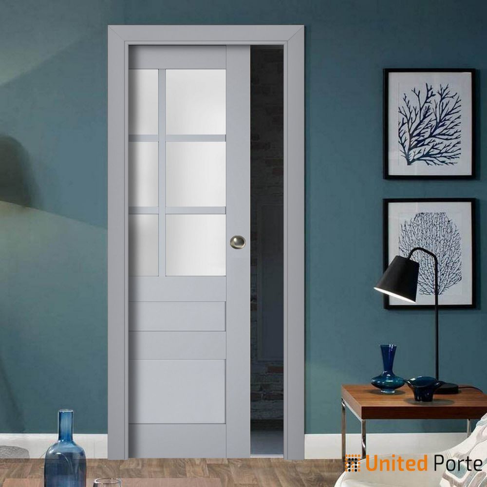Sliding French Pocket Door with Frosted Glass | Solid Wood Interior Bedroom Sturdy Doors | Buy Doors Online