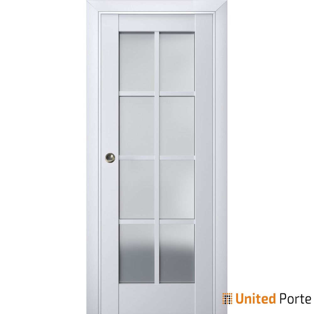 Sliding French Pocket Door with Frosted Glass | Solid Wood Interior Bedroom Sturdy Doors | Buy Doors Online