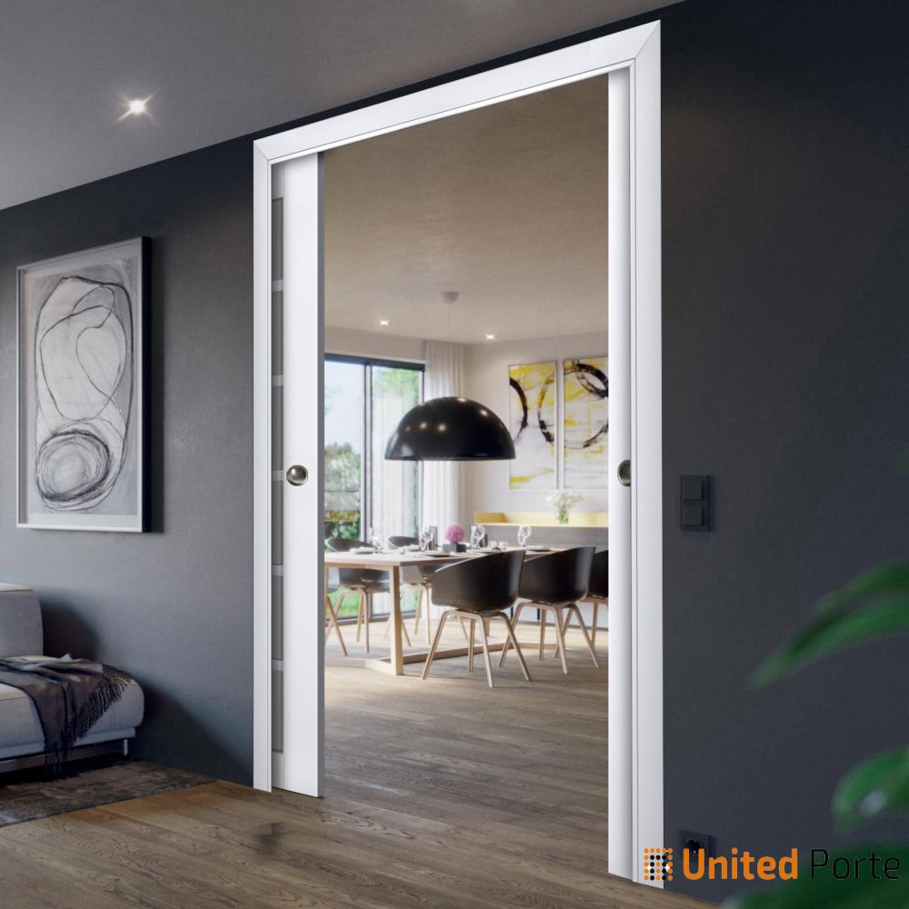 Sliding French Pocket Door with Frosted Glass | Solid Wood Interior Bedroom Sturdy Doors | Buy Doors Online