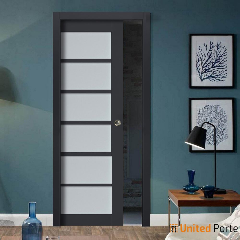 Sliding French Pocket Door with Frosted Glass | Solid Wood Interior Bedroom Sturdy Doors | Buy Doors Online