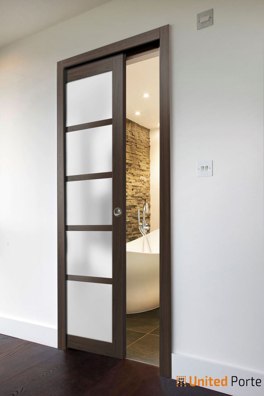 Sliding French Pocket Door with Frosted Opaque Glass | Solid Panel Interior Doors | Buy Doors Online