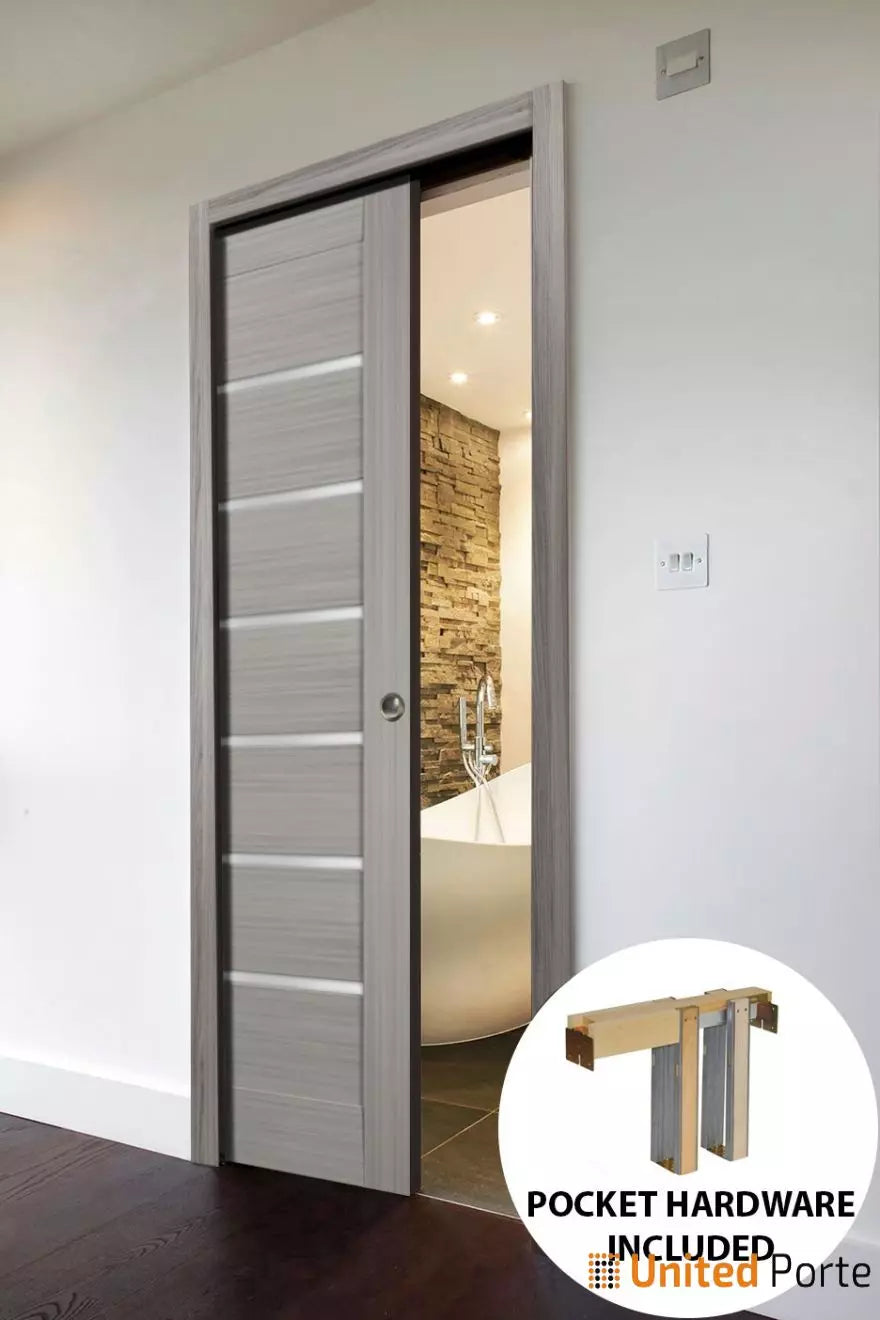 Sliding French Pocket Door with Frosted Glass | Solid Wood Interior Bedroom Sturdy Doors | Buy Doors Online