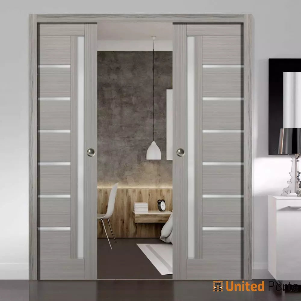 Sliding French Pocket Door with Frosted Glass | Solid Wood Interior Bedroom Sturdy Doors | Buy Doors Online