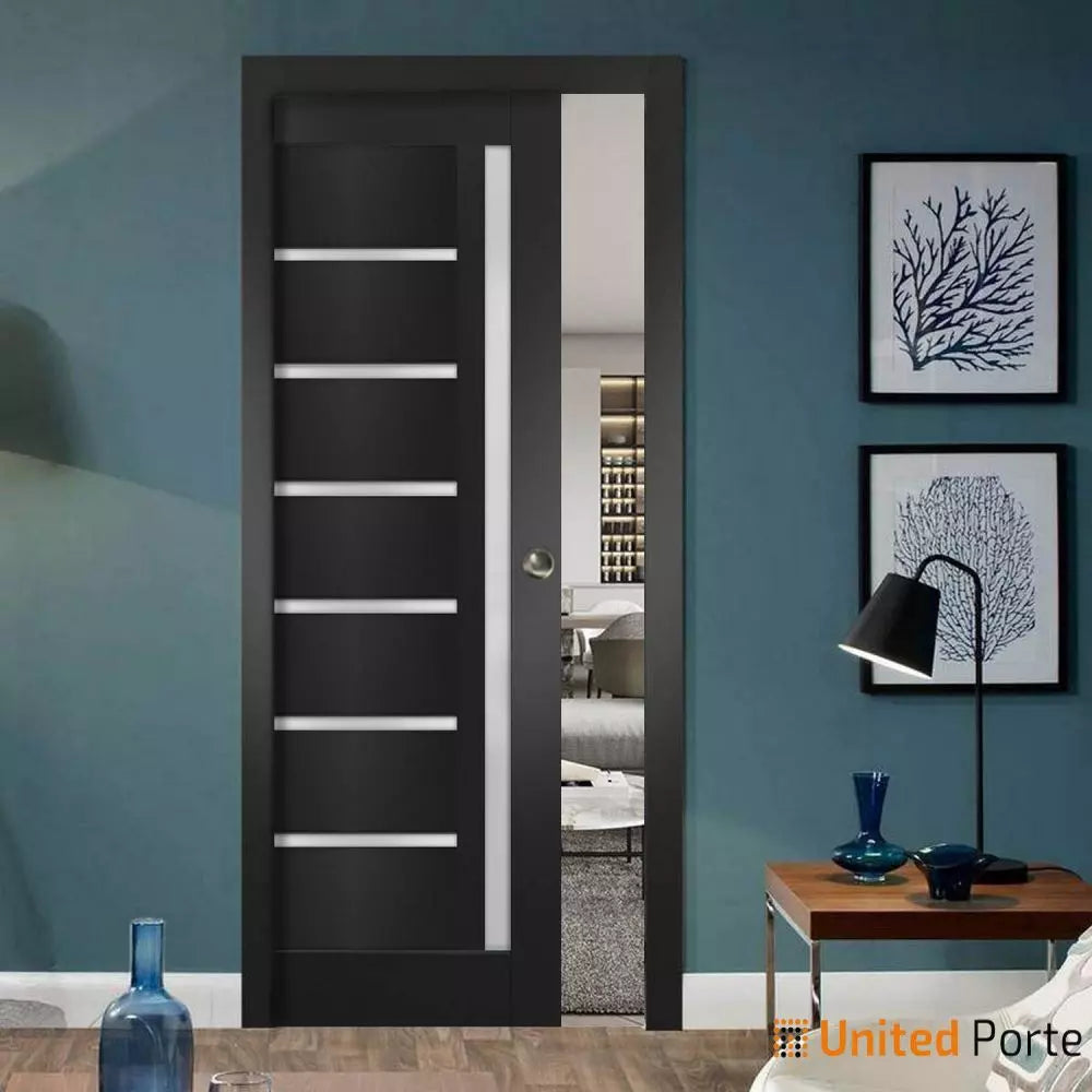 Sliding French Pocket Door with Frosted Glass | Solid Wood Interior Bedroom Sturdy Doors | Buy Doors Online