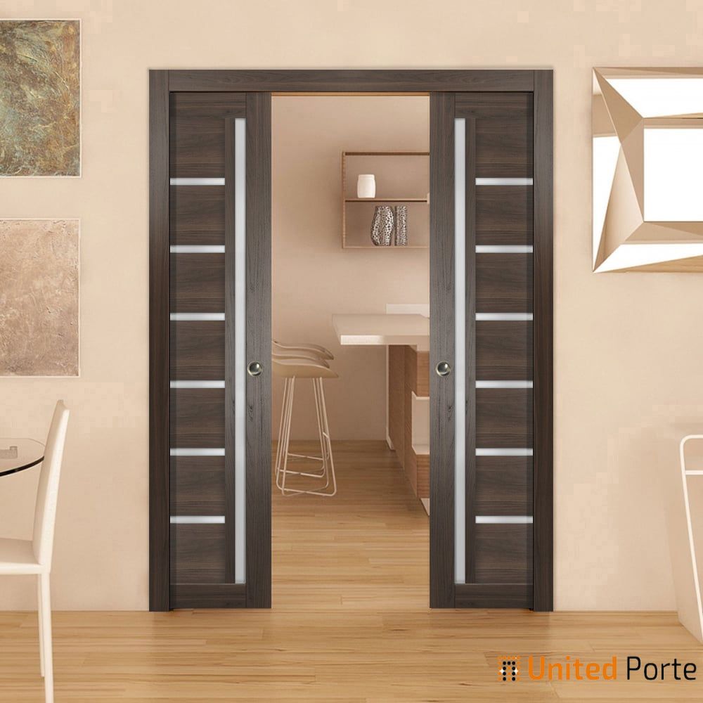 Sliding French Pocket Door with Frosted Glass | Solid Wood Interior Bedroom Sturdy Doors | Buy Doors Online