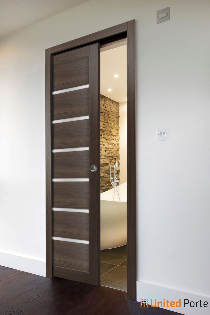 Sliding French Pocket Door with Frosted Glass | Solid Wood Interior Bedroom Sturdy Doors | Buy Doors Online