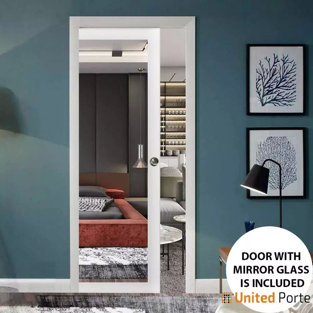 Sliding French Pocket Door with Mirror | Solid Wood Interior Bedroom Sturdy Doors I Buy Doors Online