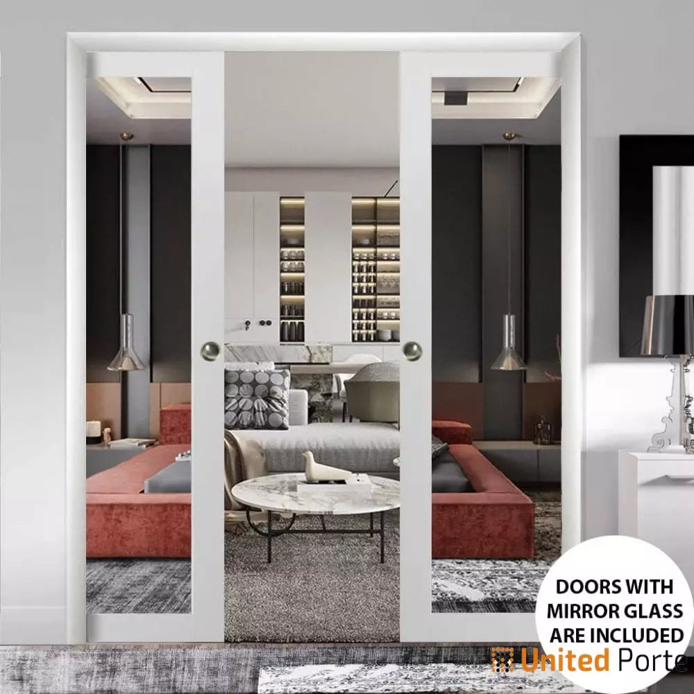Sliding French Pocket Door with Mirror | Solid Wood Interior Bedroom Sturdy Doors I Buy Doors Online