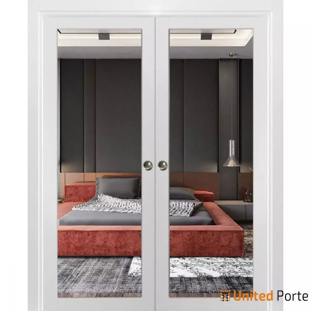 Sliding French Pocket Door with Mirror | Solid Wood Interior Bedroom Sturdy Doors I Buy Doors Online