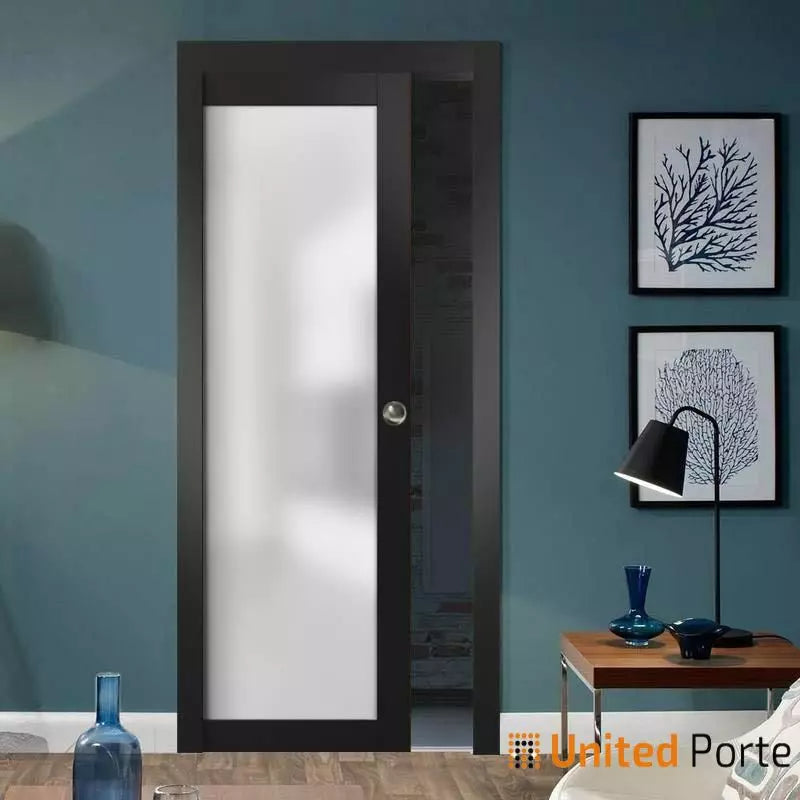 Sliding Pocket Door with Frosted Glass | Solid Wood Interior Bedroom Bathroom Closet Sturdy Doors | Buy Doors Online