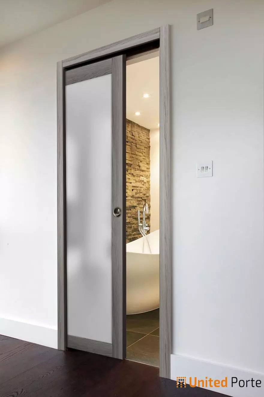 Sliding Pocket Door with Frosted Glass | Solid Wood Interior Bedroom Bathroom Closet Sturdy Doors | Buy Doors Online